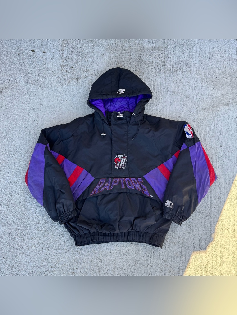 Vintage 1994 NBA Starter Toronto Raptors Black/Purple Windbreaker Jacket Size L